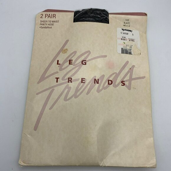 Leg Trends Vintage Pantyhose Black Sandal Foot Sheer to Waist M/L - Picture 1 of 5